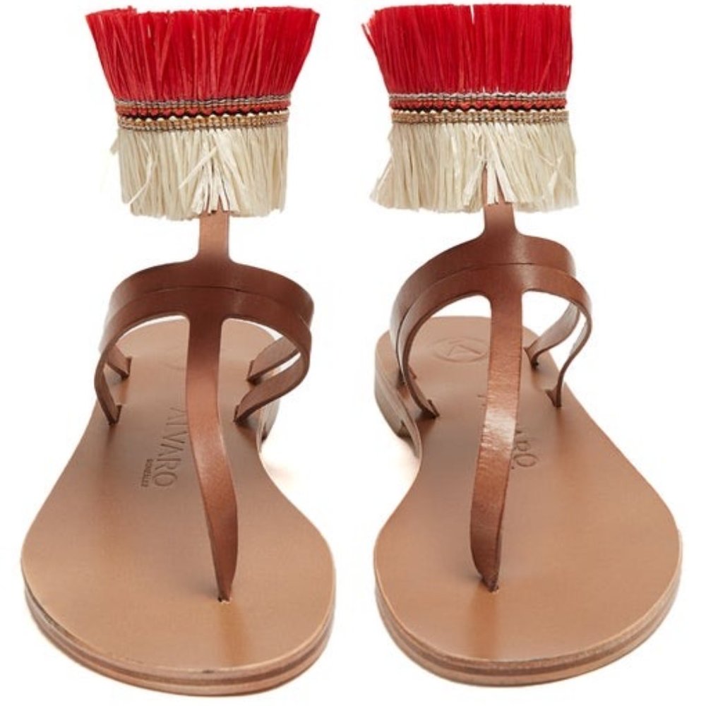 New $490 Alvaro Gonzalez Raffia Leather Flat Sandals 41 10